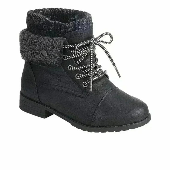 Black Yogurt Fold-Over Combat Boot - Women - Picture 1 of 6